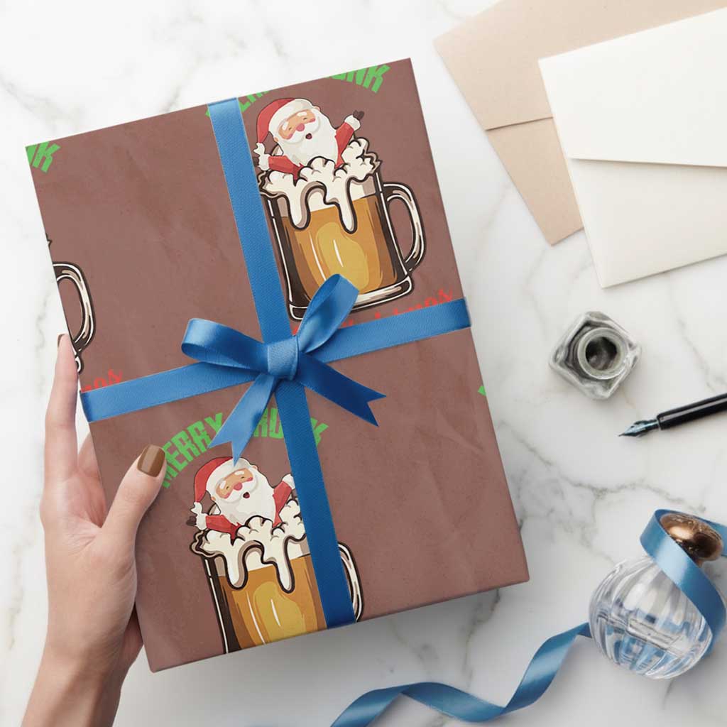 Funny Christmas Beer Wrapping Paper Roll Merry Drunk I'm Xmas Wasted Santa - Wonder Print Shop