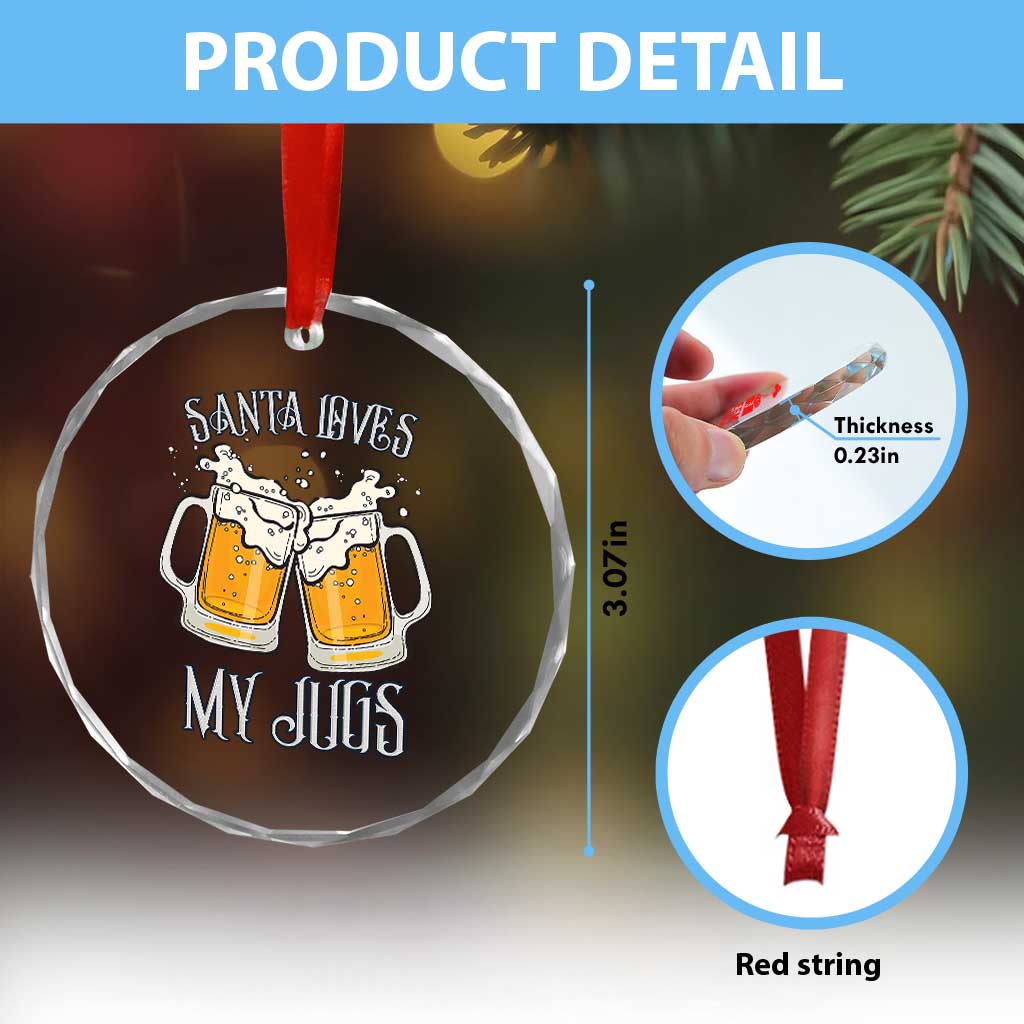 Funny Christmas Beers Couple Crystal Glass Ornament Santa Loves My Jugs Beers Drinker - Wonder Print Shop