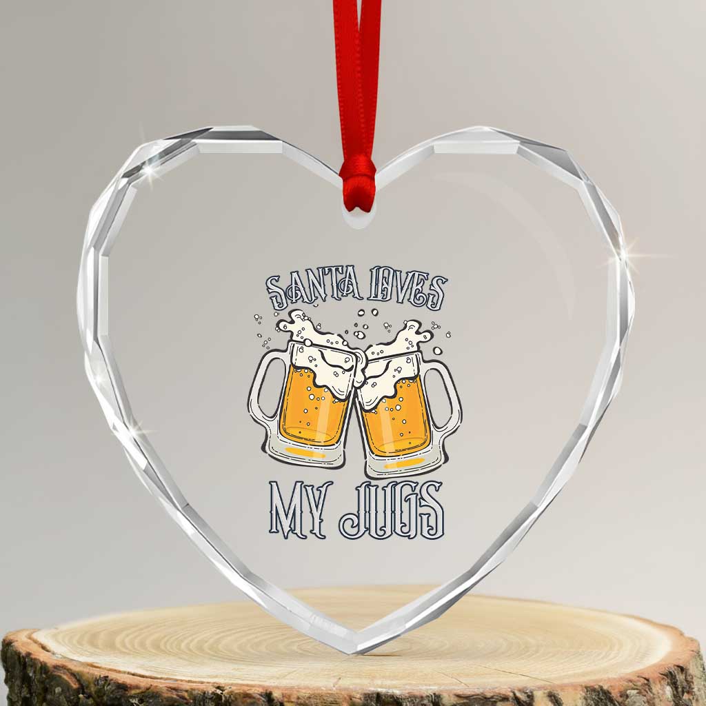 Funny Christmas Beers Couple Heart Crystal Glass Ornament Santa Loves My Jugs Beers Drinker - Wonder Print Shop