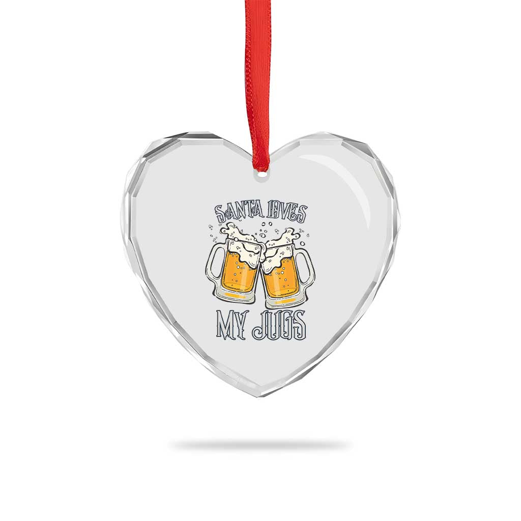 Funny Christmas Beers Couple Heart Crystal Glass Ornament Santa Loves My Jugs Beers Drinker - Wonder Print Shop