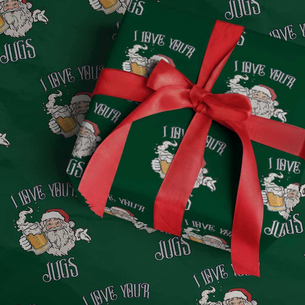 Funny Christmas Beers Couple Wrapping Paper Roll I Love Your Jugs Santa Beers Drinker - Wonder Print Shop