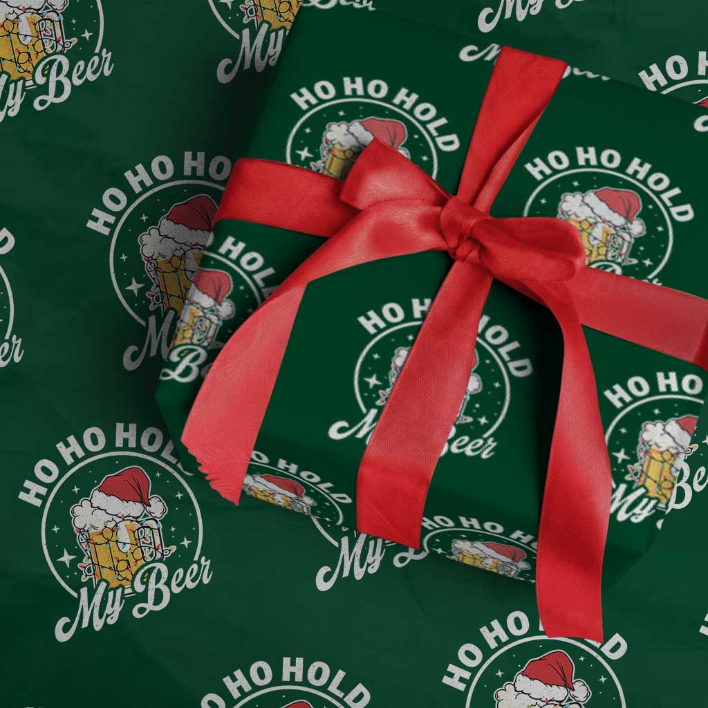 Funny Christmas Beers Wrapping Paper Roll Ho Ho Hold My Beer Vintage Mug Santa Hat - Wonder Print Shop
