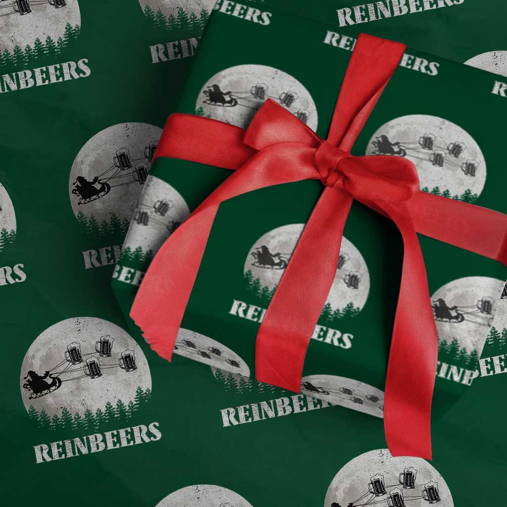 Funny Christmas Beers Wrapping Paper Roll Reinbeers Santa Sleigh Moon - Wonder Print Shop