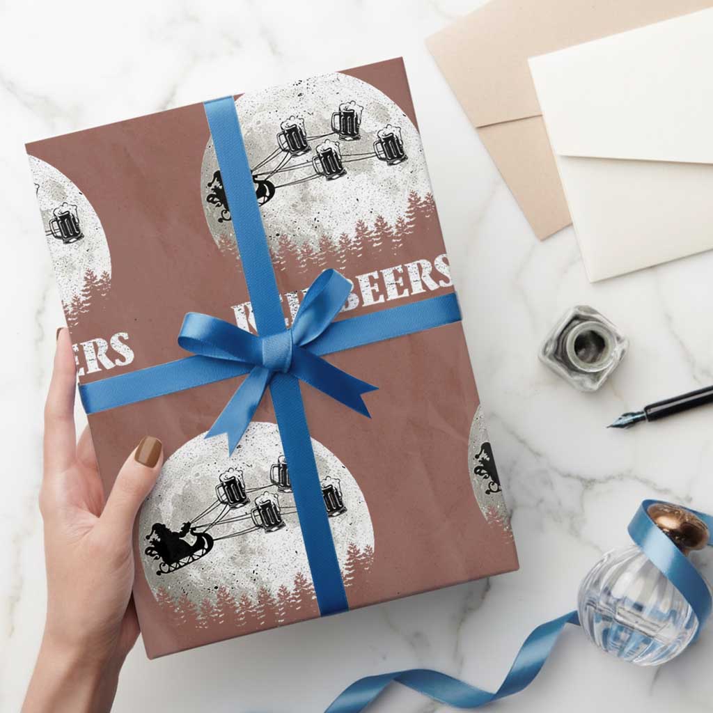 Funny Christmas Beers Wrapping Paper Roll Reinbeers Santa Sleigh Moon - Wonder Print Shop