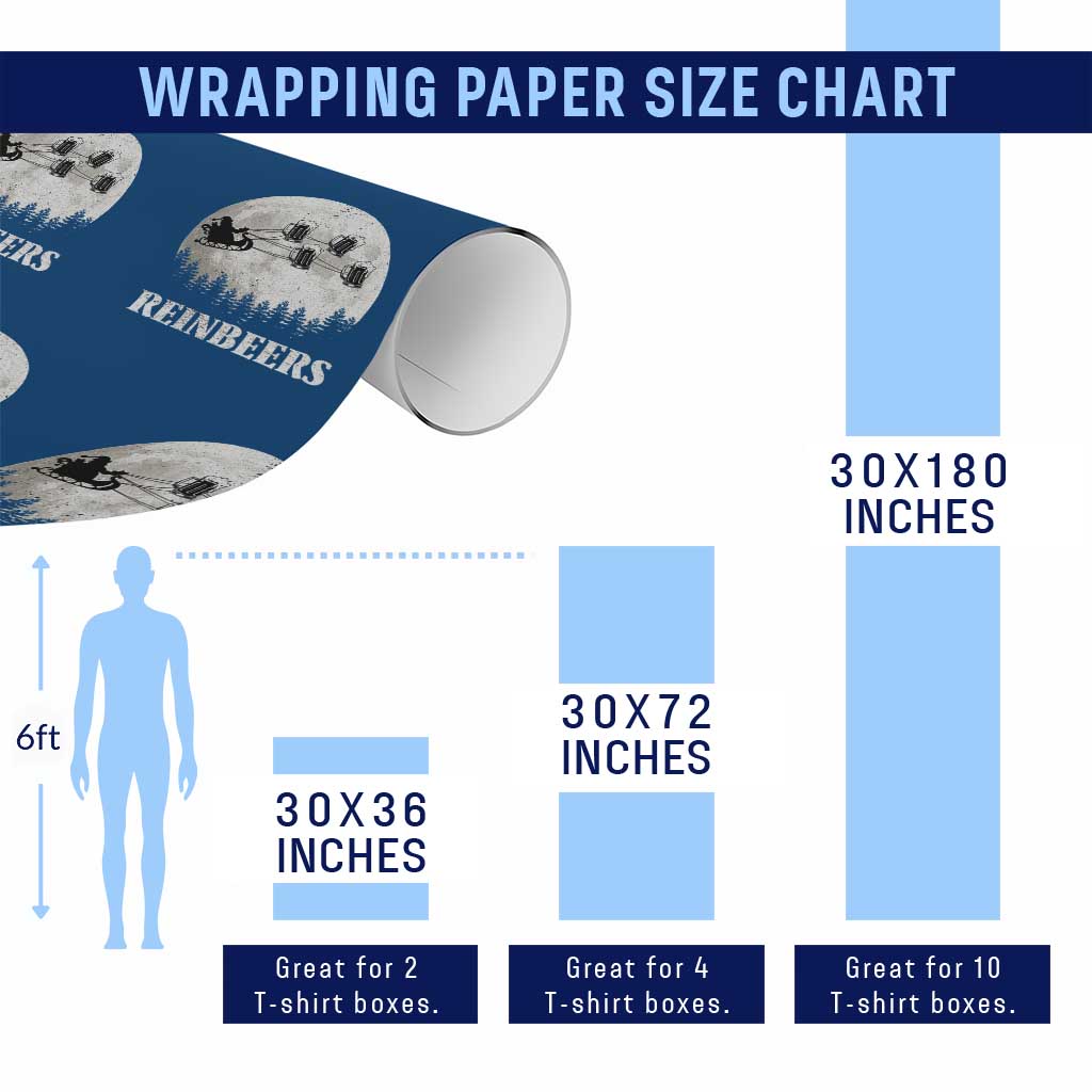 Funny Christmas Beers Wrapping Paper Roll Reinbeers Santa Sleigh Moon - Wonder Print Shop