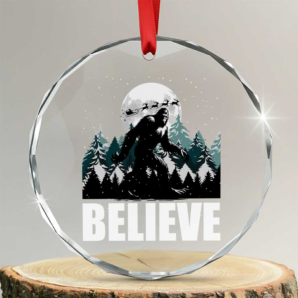 Funny Christmas Bigfoot Crystal Glass Ornament Believe Santa Sasquatch Snow - Wonder Print Shop