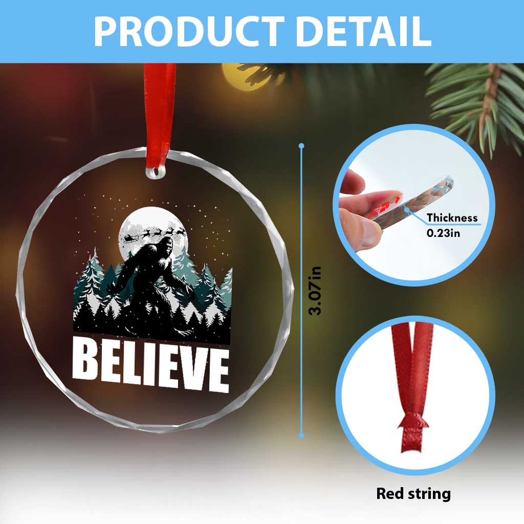 Funny Christmas Bigfoot Crystal Glass Ornament Believe Santa Sasquatch Snow - Wonder Print Shop