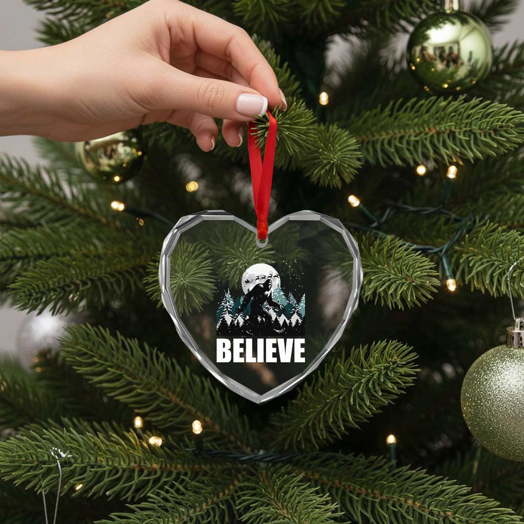 Funny Christmas Bigfoot Heart Crystal Glass Ornament Believe Santa Sasquatch Snow - Wonder Print Shop