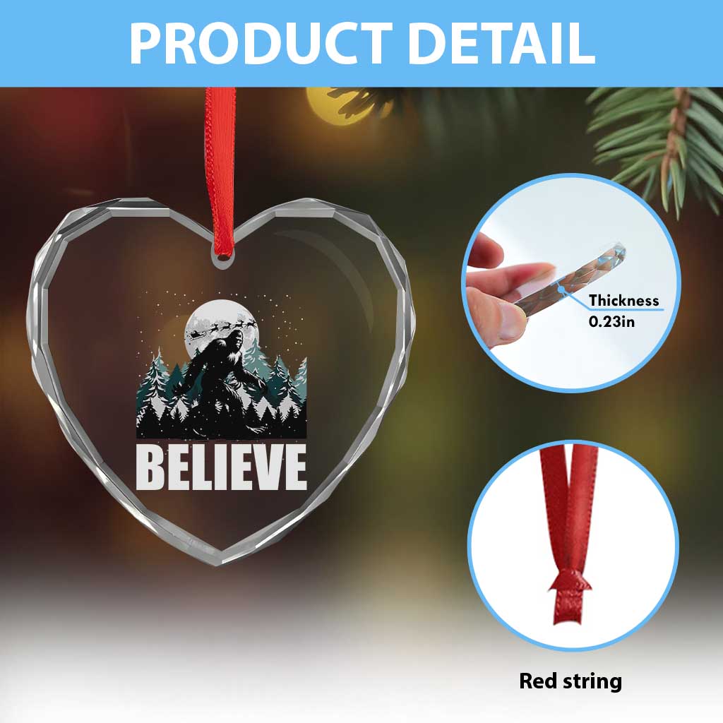 Funny Christmas Bigfoot Heart Crystal Glass Ornament Believe Santa Sasquatch Snow - Wonder Print Shop