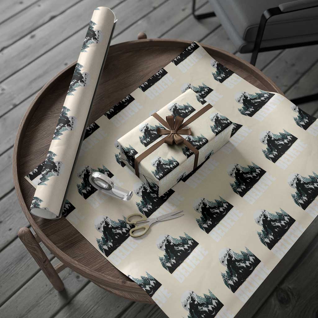 Funny Christmas Bigfoot Wrapping Paper Roll Believe Santa Sasquatch Snow - Wonder Print Shop