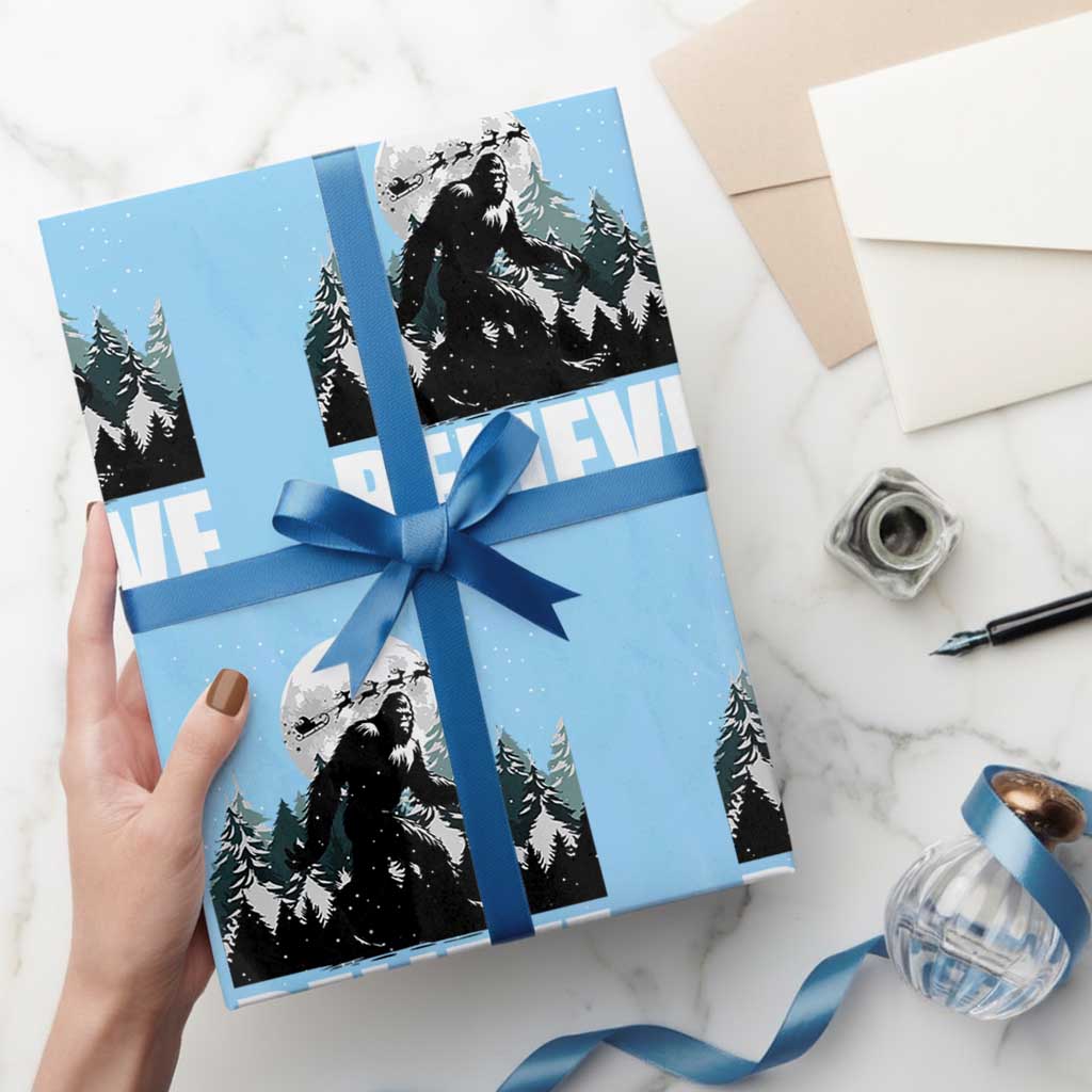 Funny Christmas Bigfoot Wrapping Paper Roll Believe Santa Sasquatch Snow - Wonder Print Shop
