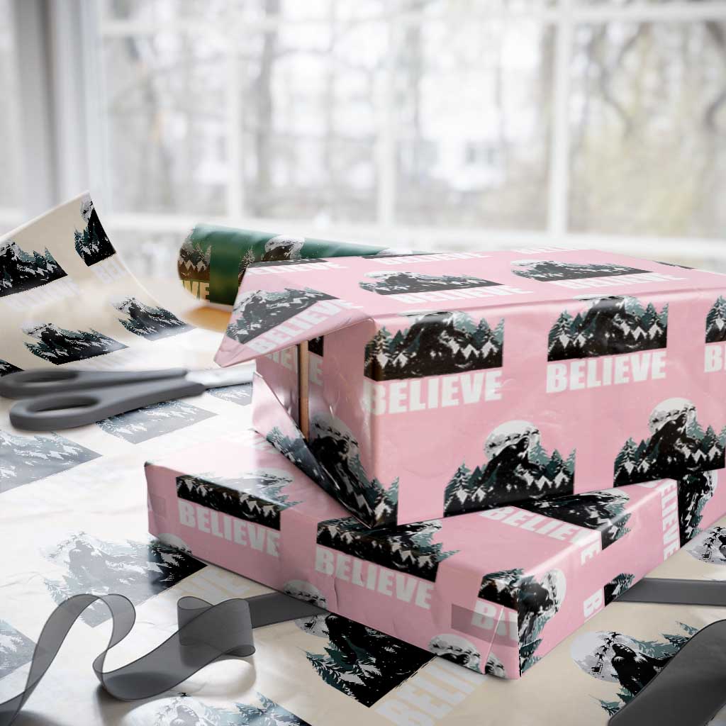 Funny Christmas Bigfoot Wrapping Paper Roll Believe Santa Sasquatch Snow - Wonder Print Shop