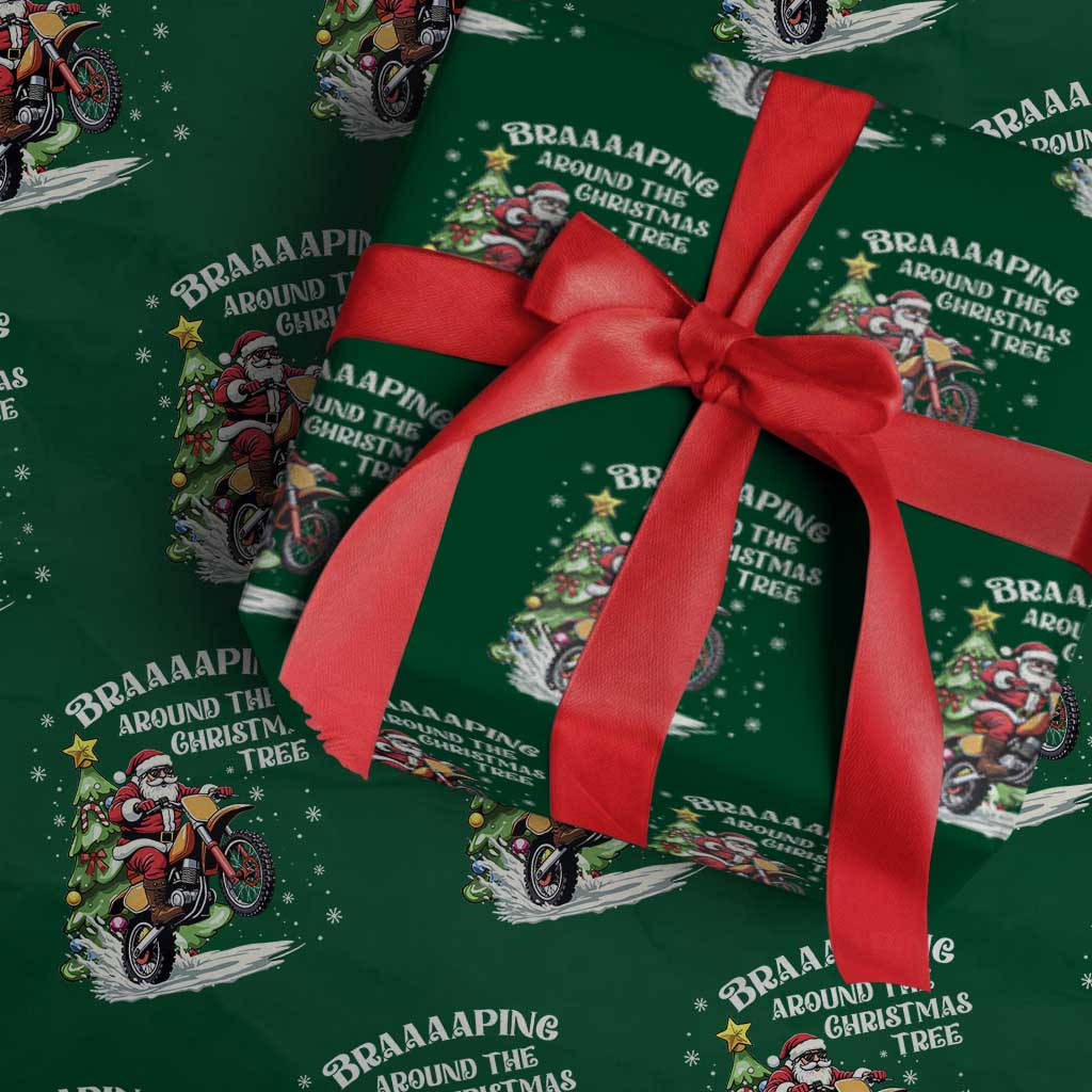Funny Christmas Biker Wrapping Paper Roll Braaaaping Around The Christmas Tree Dirt Bike Santa - Wonder Print Shop