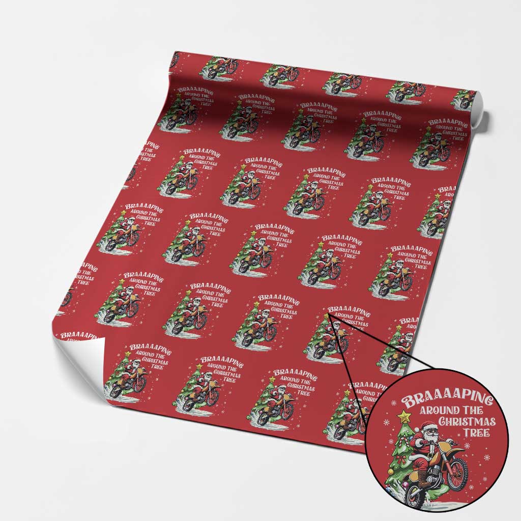 Funny Christmas Biker Wrapping Paper Roll Braaaaping Around The Christmas Tree Dirt Bike Santa - Wonder Print Shop
