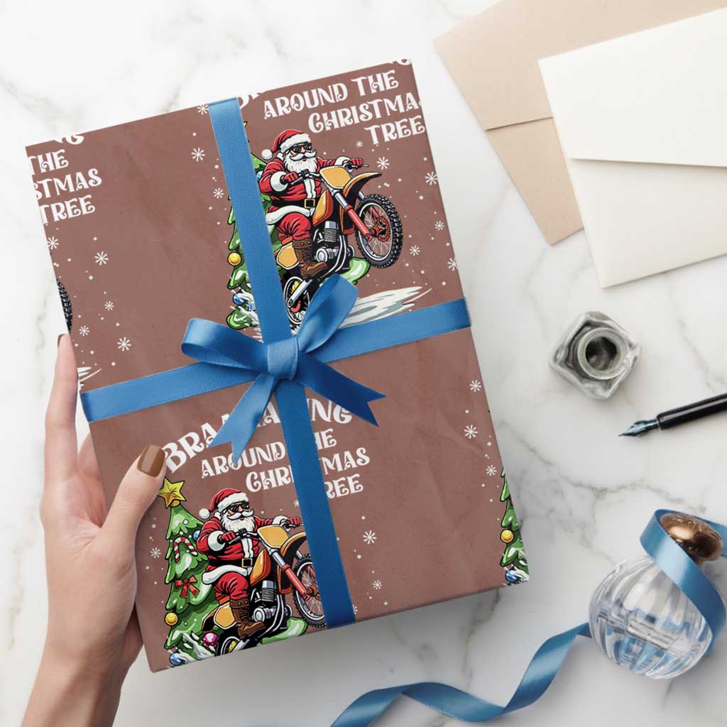 Funny Christmas Biker Wrapping Paper Roll Braaaaping Around The Christmas Tree Dirt Bike Santa - Wonder Print Shop