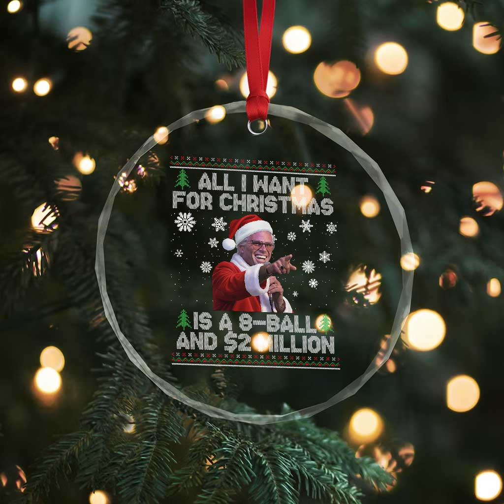 Funny Christmas Billy Meme Crystal Glass Ornament A 8 Ball and 2 Million Dollars Baby Uncle in Santa Suit - Wonder Print Shop