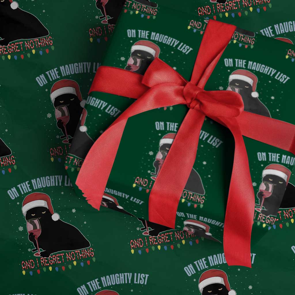 Funny Christmas Black Cat Wrapping Paper Roll On The Naughty List And I Regret Nothing Candy Cane - Wonder Print Shop