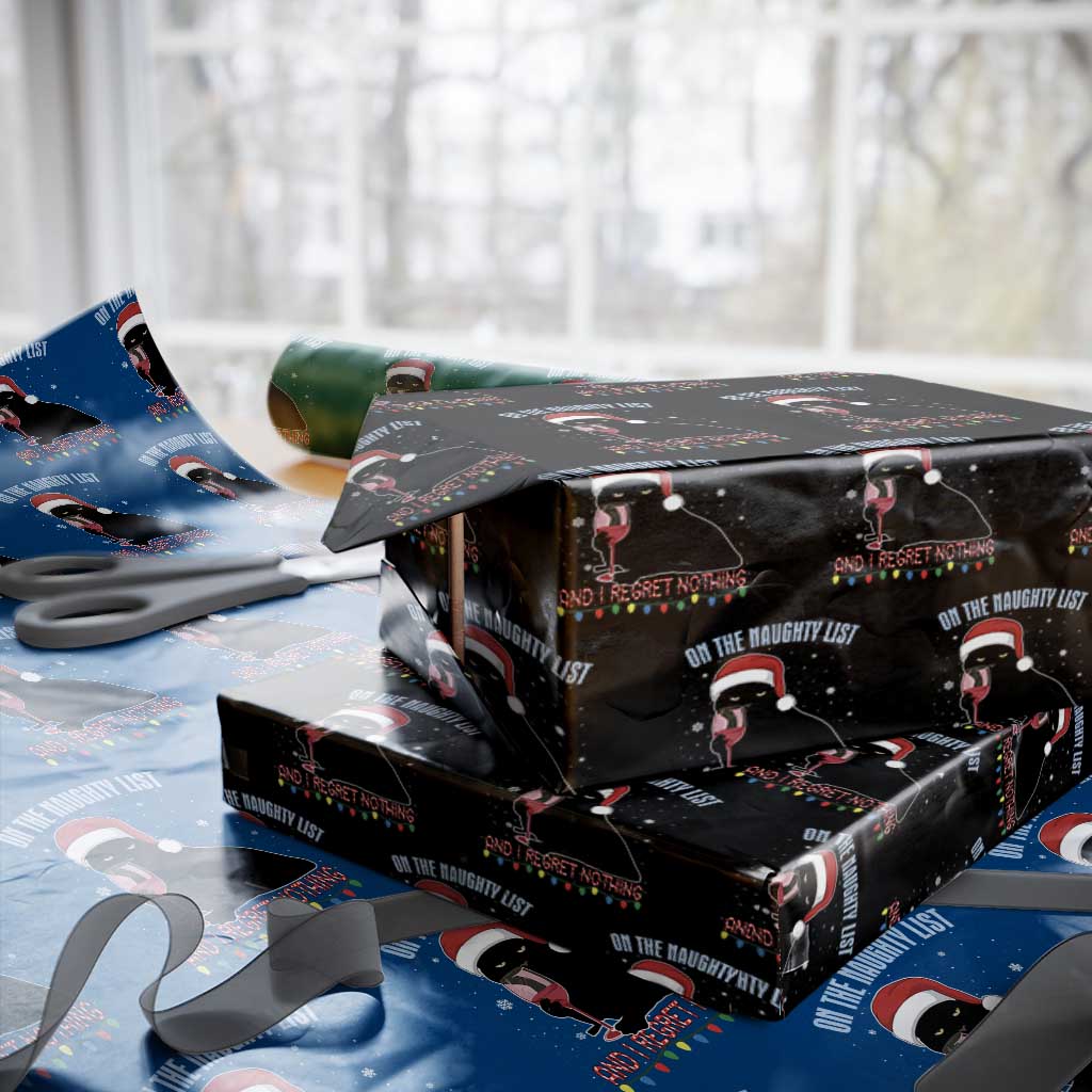 Funny Christmas Black Cat Wrapping Paper Roll On The Naughty List And I Regret Nothing Candy Cane - Wonder Print Shop