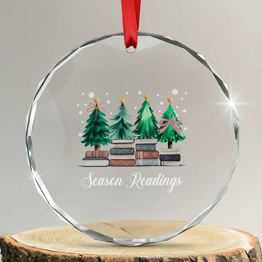 Funny Christmas Book Crystal Glass Ornament Season Readings Xmas Tree Bookworm Teacher Librarian - Wonder Print Shop