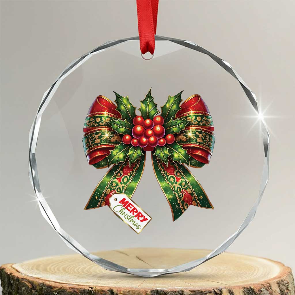 Funny Christmas Bow Present Costume Crystal Glass Ornament TS09