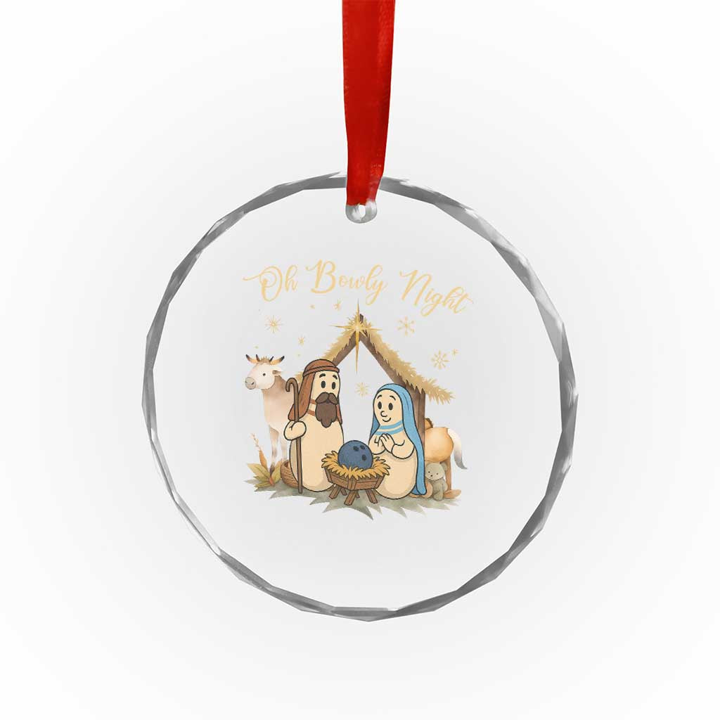 Funny Christmas Bowling Crystal Glass Ornament Oh Bowly Night Nativity Scene Bowling Pins - Wonder Print Shop