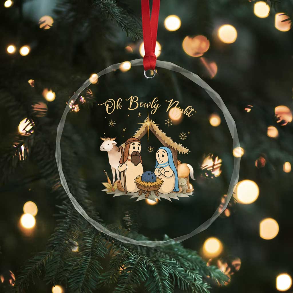 Funny Christmas Bowling Crystal Glass Ornament Oh Bowly Night Nativity Scene Bowling Pins - Wonder Print Shop