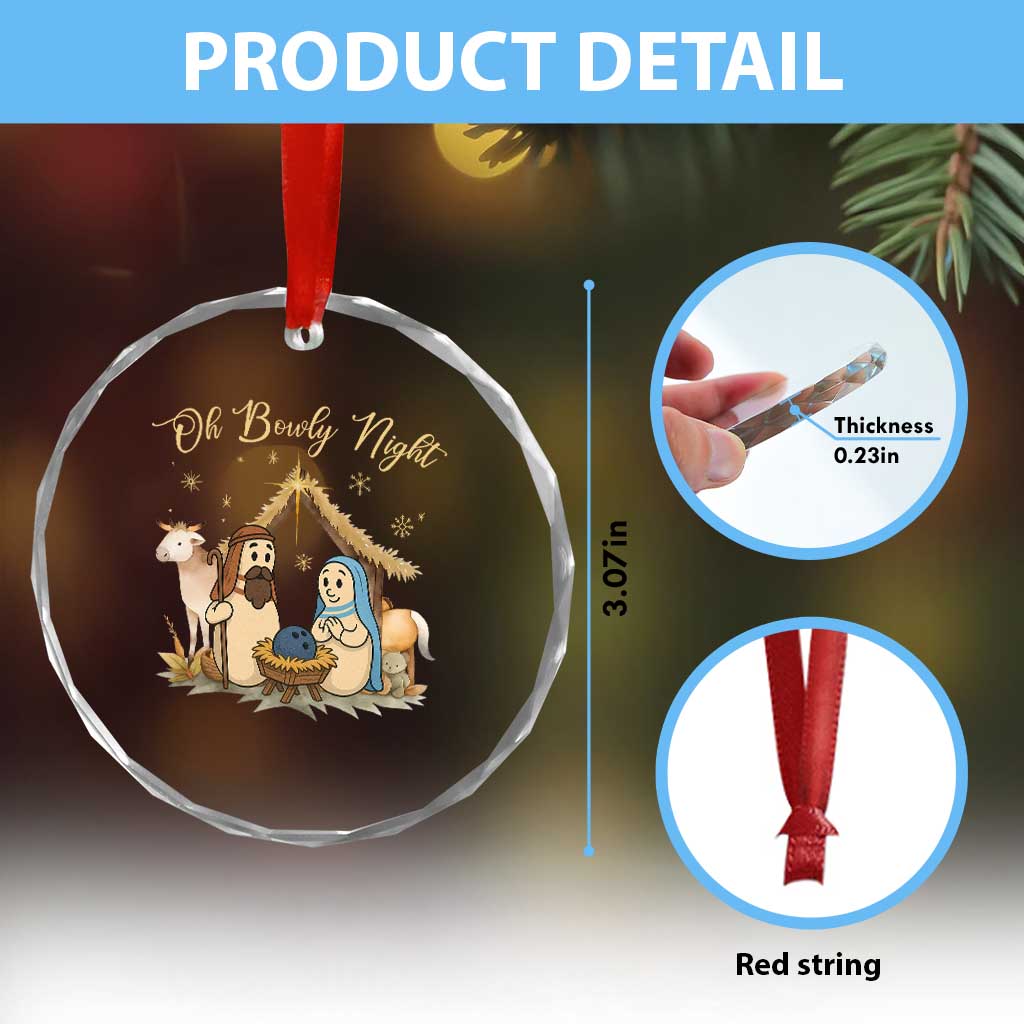 Funny Christmas Bowling Crystal Glass Ornament Oh Bowly Night Nativity Scene Bowling Pins - Wonder Print Shop