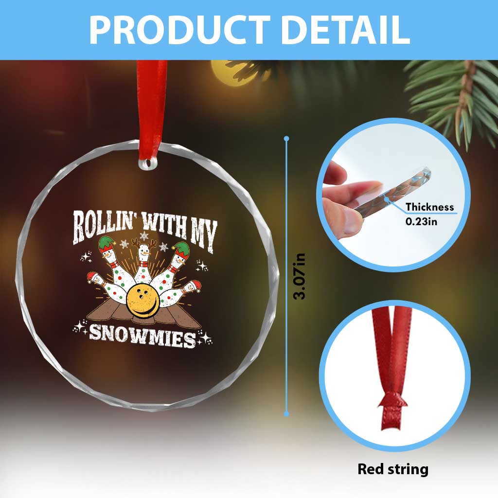 Funny Christmas Bowling Crystal Glass Ornament Rollin With My Snowmies Bowling Pins - Wonder Print Shop