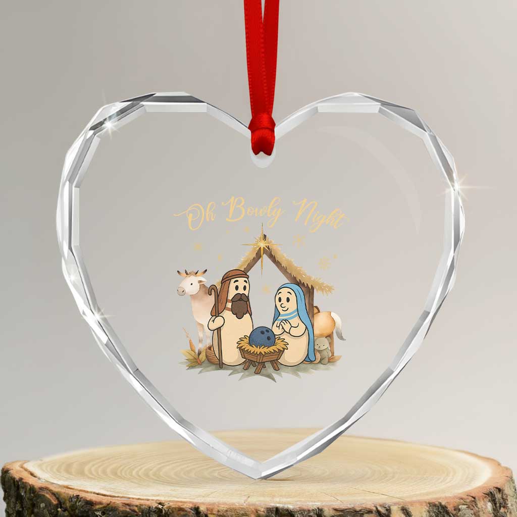 Funny Christmas Bowling Heart Crystal Glass Ornament Oh Bowly Night Nativity Scene Bowling Pins - Wonder Print Shop