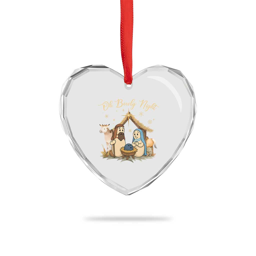 Funny Christmas Bowling Heart Crystal Glass Ornament Oh Bowly Night Nativity Scene Bowling Pins - Wonder Print Shop