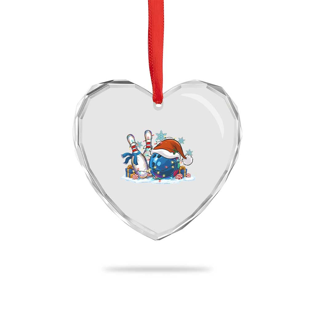 Funny Christmas Bowling Santa Hat Xmas Bowler Heart Crystal Glass Ornament - Wonder Print Shop