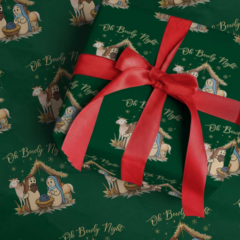 Funny Christmas Bowling Wrapping Paper Roll Oh Bowly Night Nativity Scene Bowling Pins - Wonder Print Shop