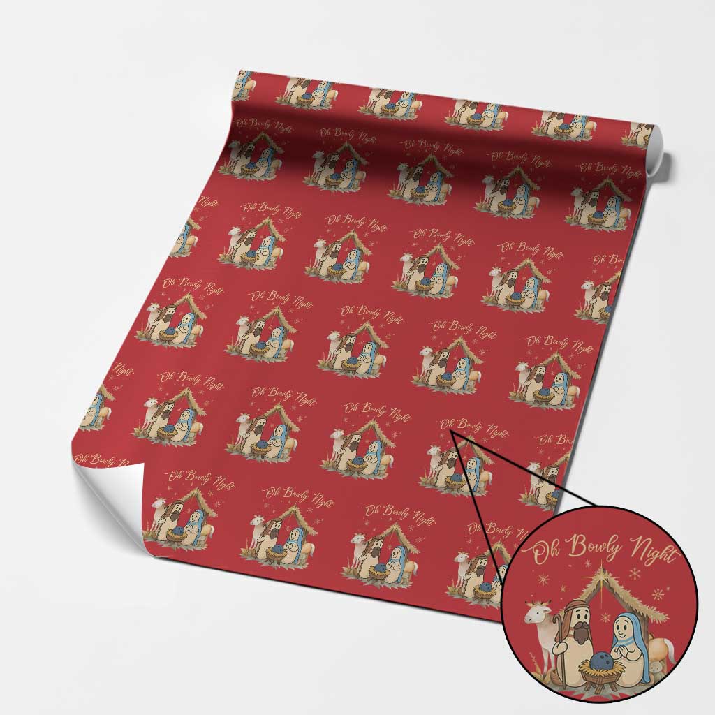 Funny Christmas Bowling Wrapping Paper Roll Oh Bowly Night Nativity Scene Bowling Pins - Wonder Print Shop