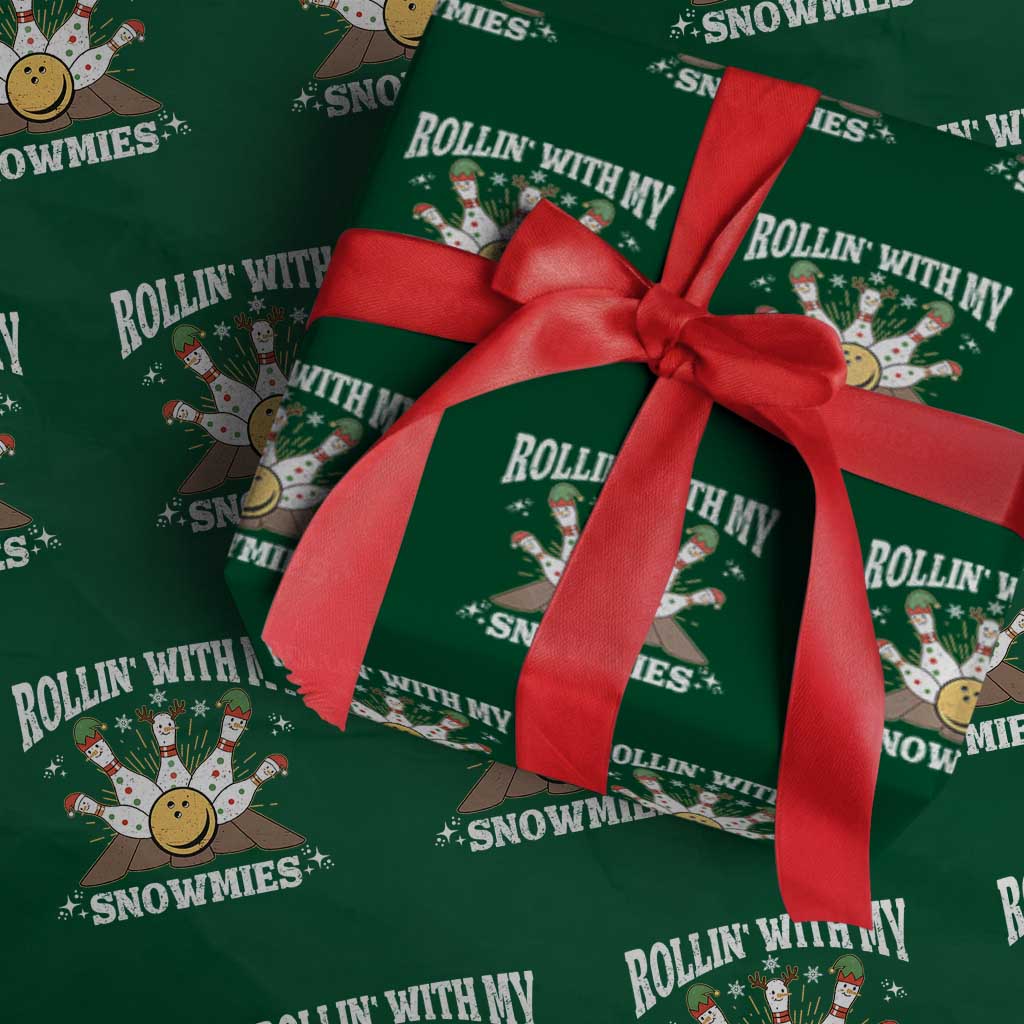 Funny Christmas Bowling Wrapping Paper Roll Rollin With My Snowmies Bowling Pins - Wonder Print Shop