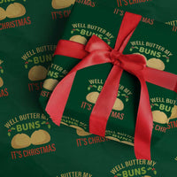 Funny Christmas Bun Bread Wrapping Paper Roll Well Butter My Buns It's Xmas - Wonder Print Shop