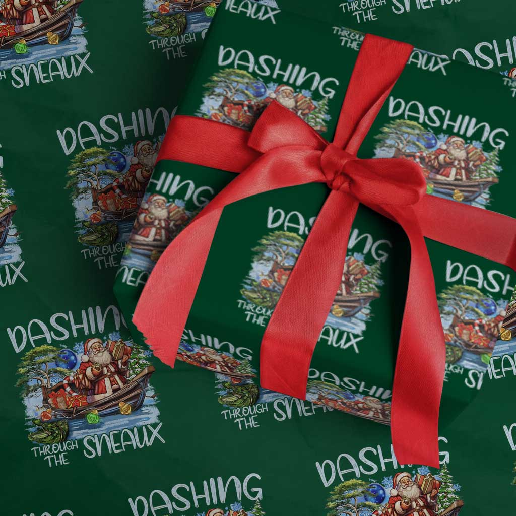 Funny Christmas Cajun Louisiana Wrapping Paper Roll Dashing Through The Sneaux Santa Alligator - Wonder Print Shop