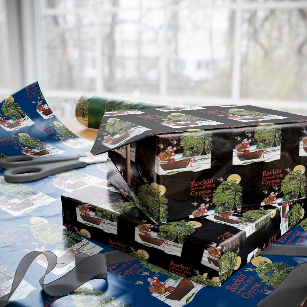Funny Christmas Cajun Louisiana Wrapping Paper Roll Rockin' Around The Cypress Trees Santa Alligator - Wonder Print Shop