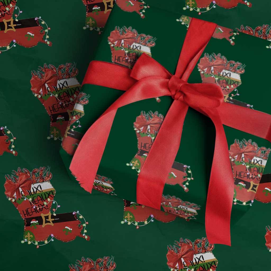 Funny Christmas Cajun Wrapping Paper Roll Triple Heaux Santa Louisiana Map Crawfish - Wonder Print Shop
