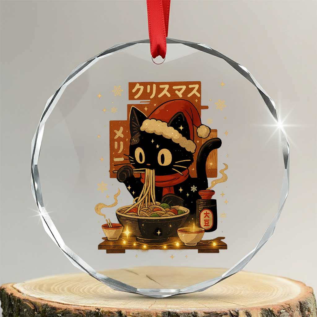 Funny Christmas Cat Ramen Crystal Glass Ornament Xmas Japanese Kawaii Anime Cat - Wonder Print Shop