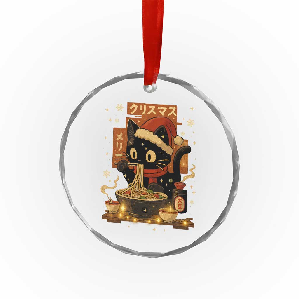 Funny Christmas Cat Ramen Crystal Glass Ornament Xmas Japanese Kawaii Anime Cat - Wonder Print Shop