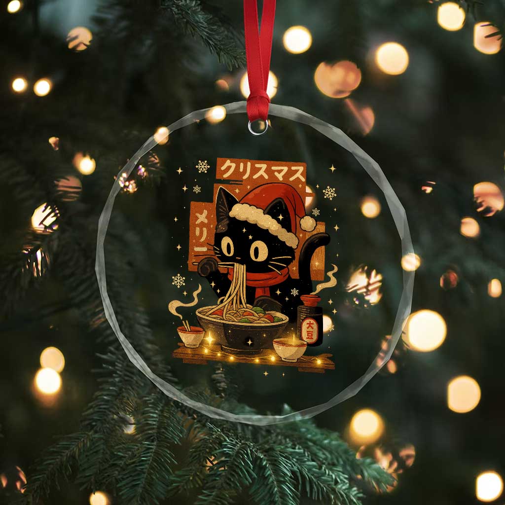 Funny Christmas Cat Ramen Crystal Glass Ornament Xmas Japanese Kawaii Anime Cat - Wonder Print Shop