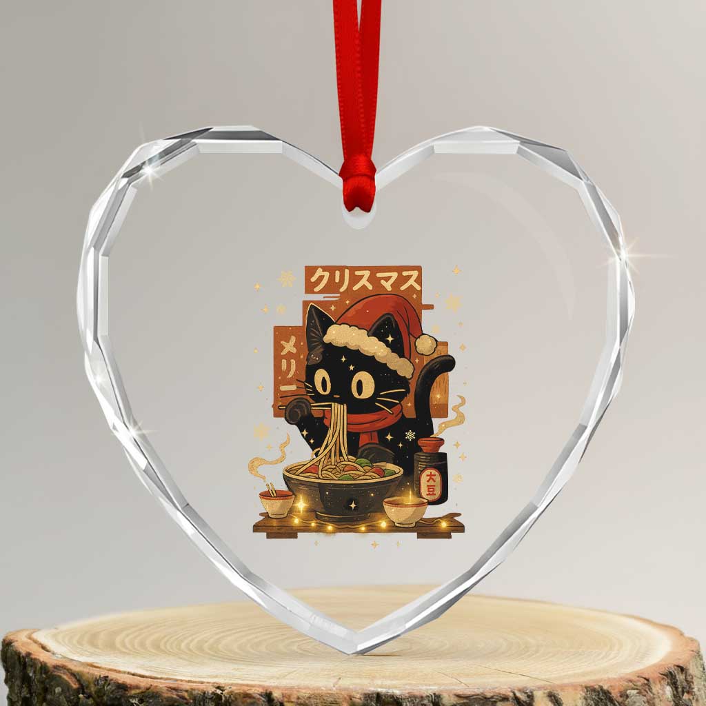 Funny Christmas Cat Ramen Heart Crystal Glass Ornament Xmas Japanese Kawaii Anime Cat - Wonder Print Shop