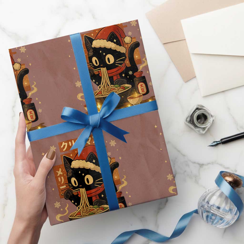 Funny Christmas Cat Ramen Wrapping Paper Roll Xmas Japanese Kawaii Anime Cat - Wonder Print Shop