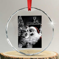 Funny Christmas Cat Selfie With Santa Crystal Glass Ornament TS09