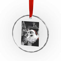 Funny Christmas Cat Selfie With Santa Crystal Glass Ornament TS09