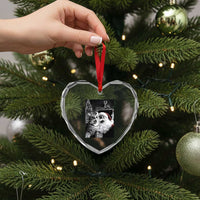 Funny Christmas Cat Selfie With Santa Heart Crystal Glass Ornament - Wonder Print Shop