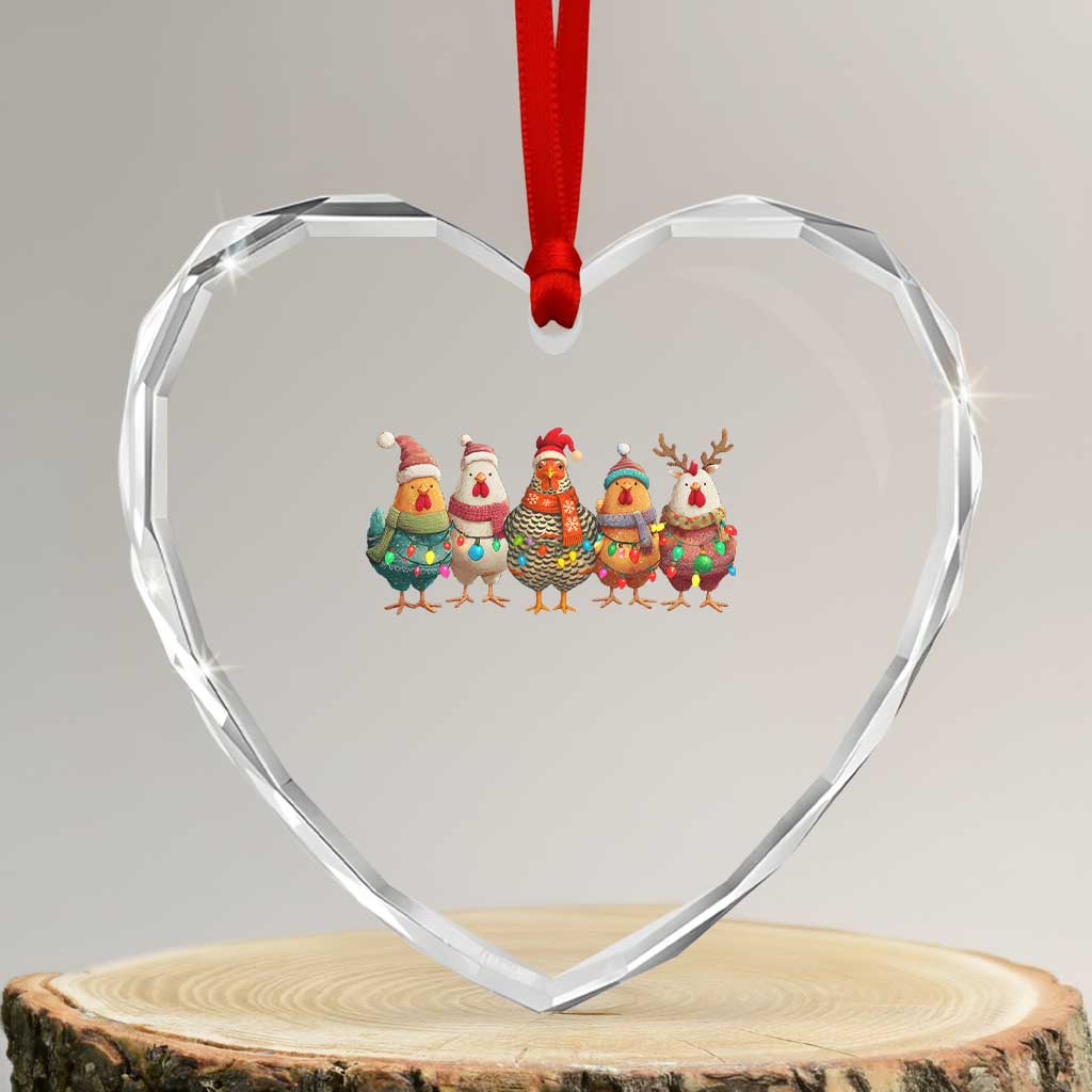 Funny Christmas Chicken Heart Crystal Glass Ornament Funny Xmas Chickens Animals Farm Lover Gift - Wonder Print Shop