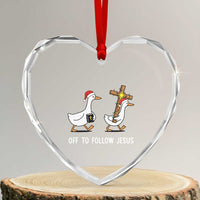 Funny Christmas Christian Goose Heart Crystal Glass Ornament Off To Follow Jesus - Wonder Print Shop