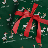 Funny Christmas Christian Goose Wrapping Paper Roll Off To Follow Jesus - Wonder Print Shop