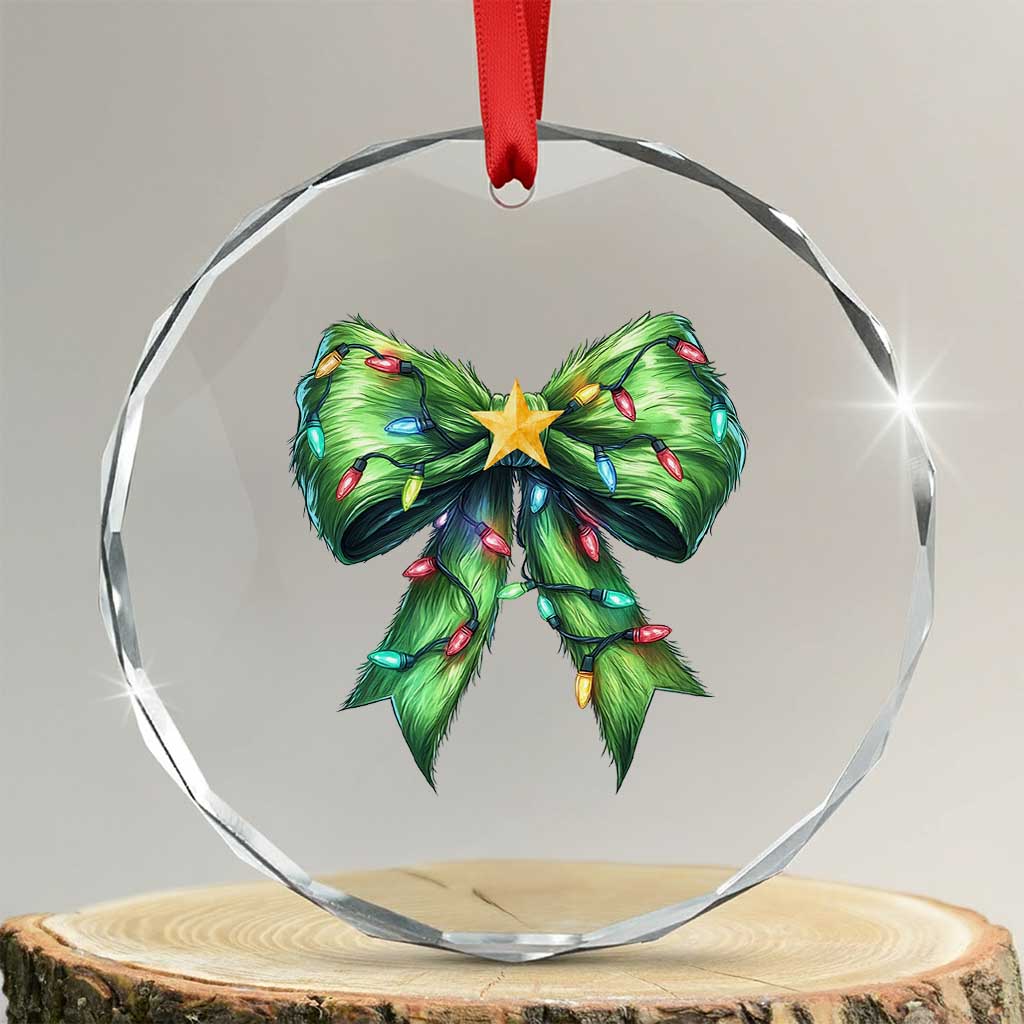 Funny Christmas Coquette Crystal Glass Ornament Green Xmas Tree Bow TS11